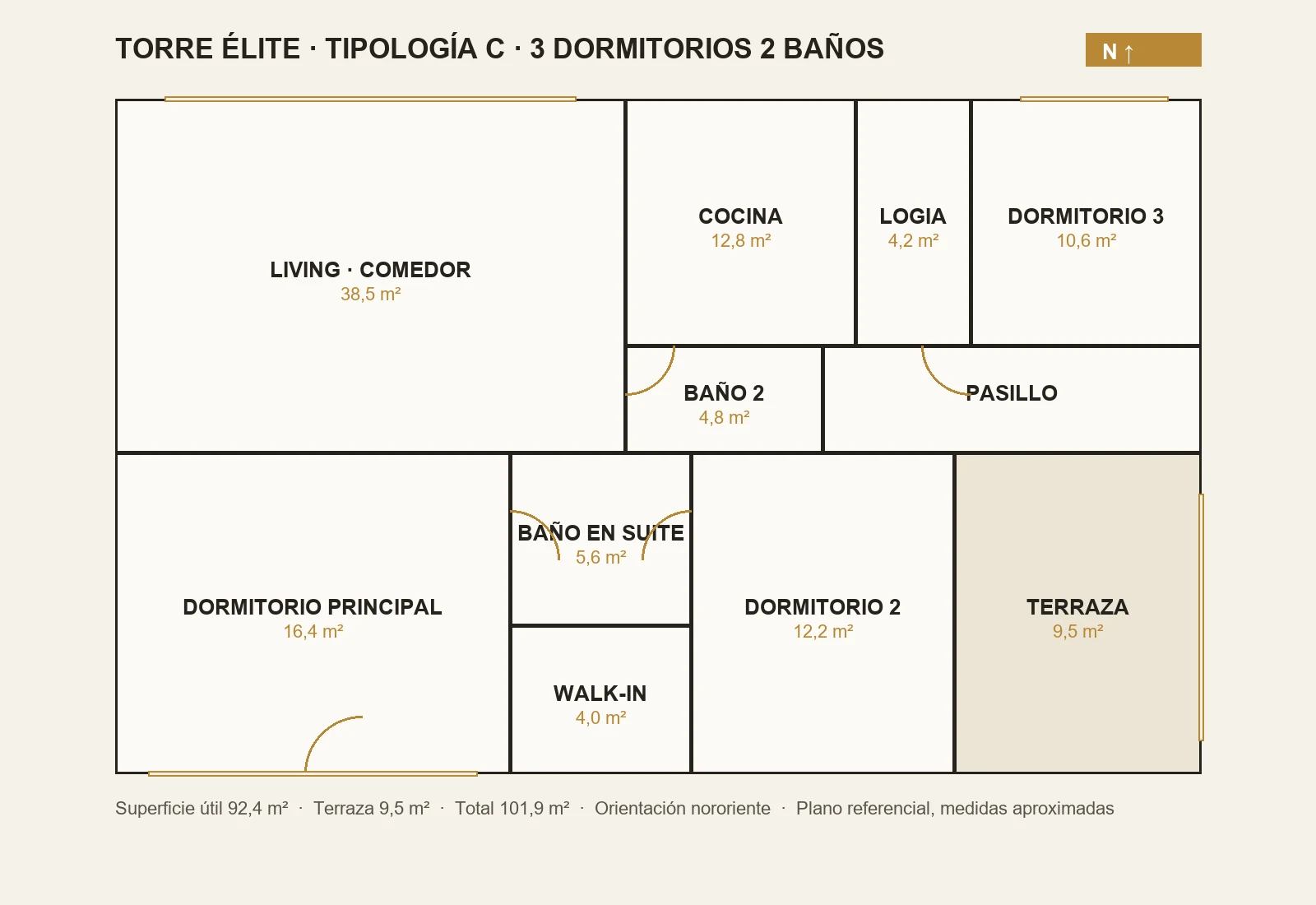 Plano referencial de la tipología C de Torre Élite